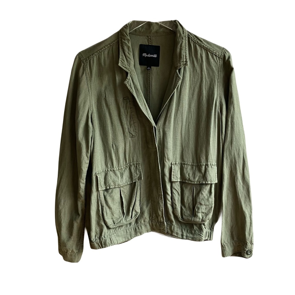 Madewell League Utility Jacket Size M Linen Olive Green Garden Girl Cargo Spring - Picture 4 of 9